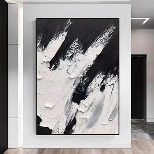 纯手绘油画黑白抽象海浪风景赤贫现代客厅肌理挂画玄关卧室装饰画