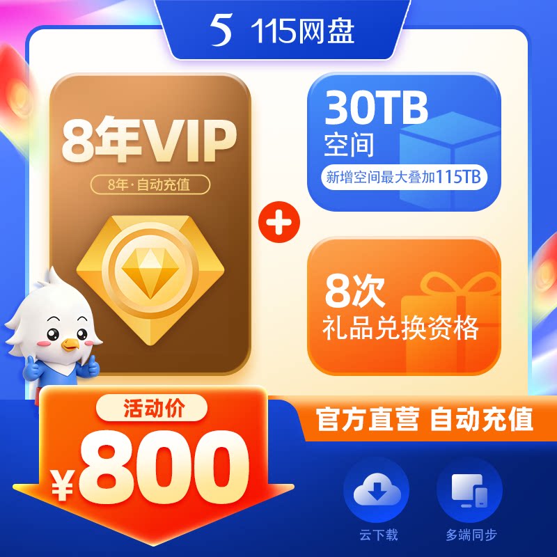 115网盘 8年会员+30TB空间套餐  专享会员提速通道 空间长期有效