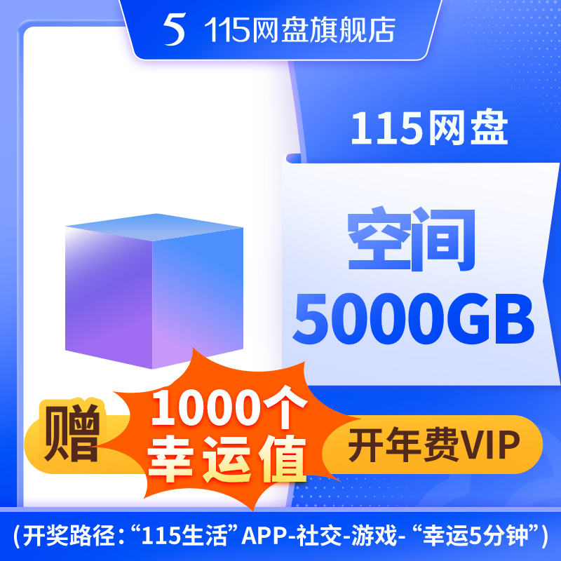 115网盘 5000GB空间扩容长期有效 赠1000个幸运值，不包含VIP服务
