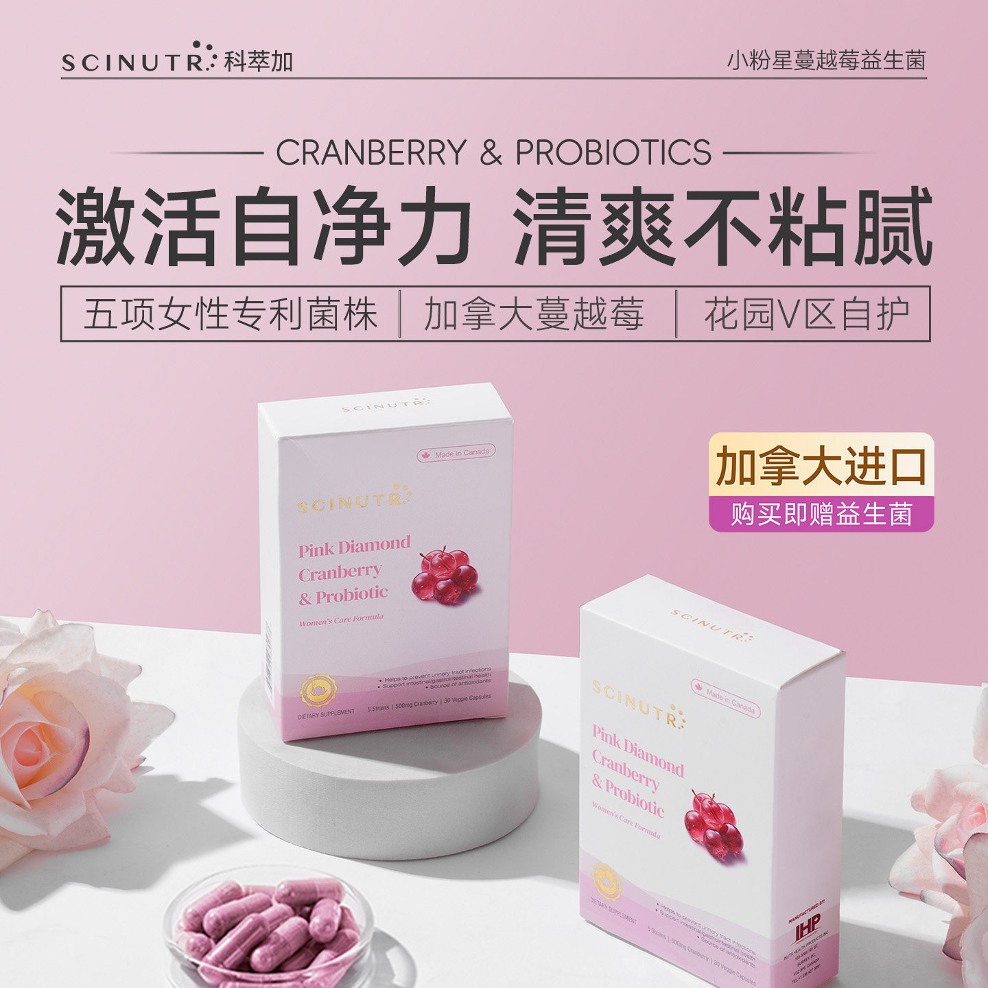SCINUTR小粉星蔓越莓益生菌私密尿路专利菌株女【临期特价】