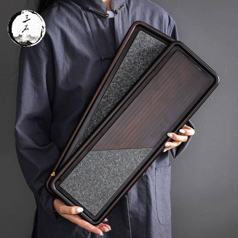 乌金石干泡盘排水托盘茶台楠竹茶海日式功夫茶具现代轻奢复古茶盘