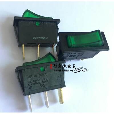 CM102J3GS205QA8 CK美国 进口发光 翘板船形开关16A250V 3脚2档