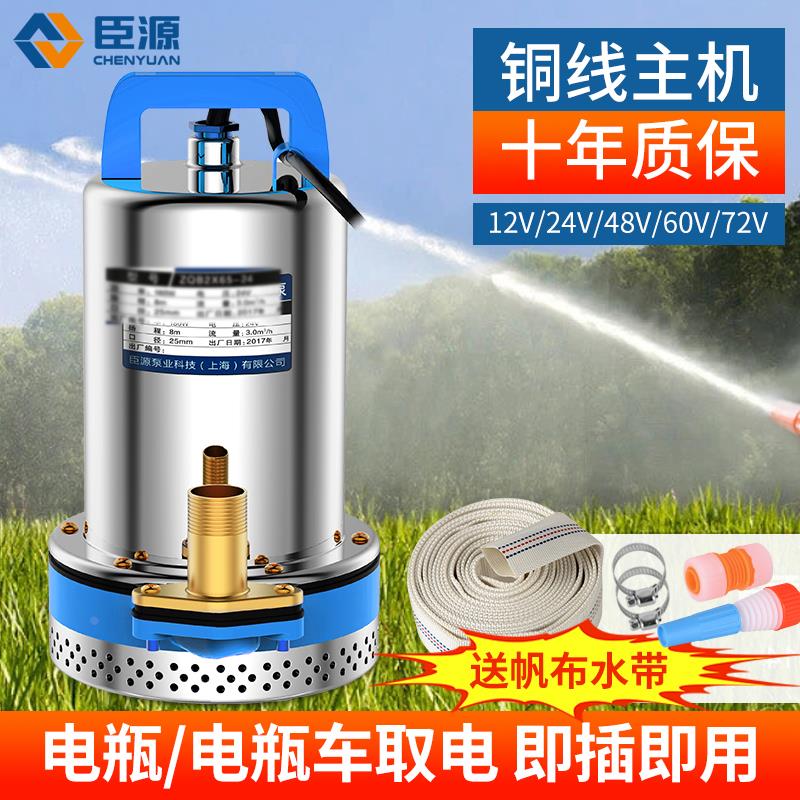 臣源直流潜水泵48V60V家用电动车农用小型12V24V电瓶抽水泵高扬程