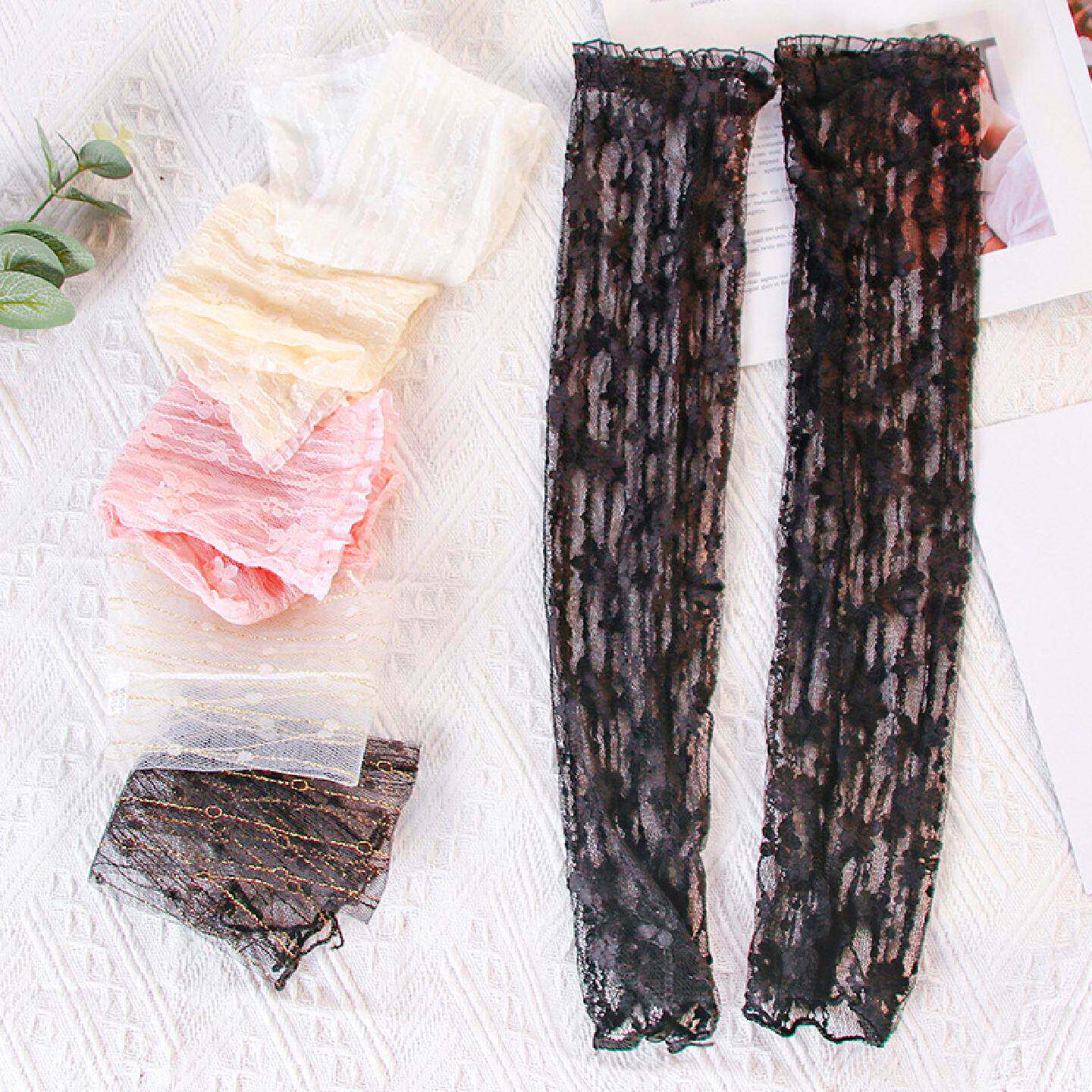 开车骑行遮阳护臂碎花冰袖女时尚薄款紫外线蕾丝防晒冰丝袖套凉爽