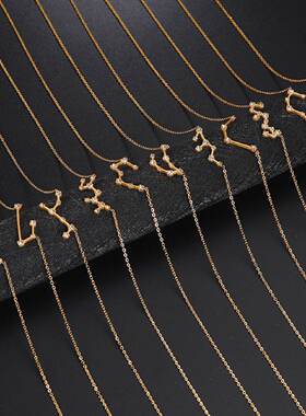 跨境wish亚马逊12十二星座镶钻项链ins钻石吊坠不锈钢锁骨链链条