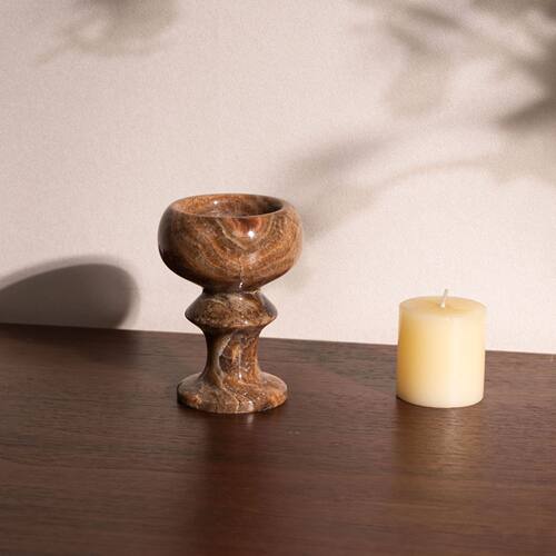 中古风大理石高脚杯烛台摆件