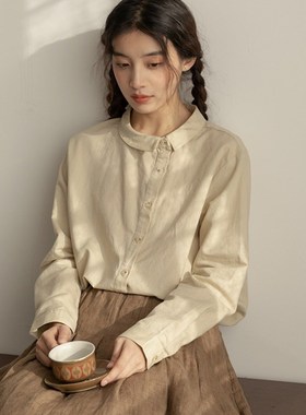 速发学院风森系搭艺斜领上衣202春秋新款质气减龄内文衬衣