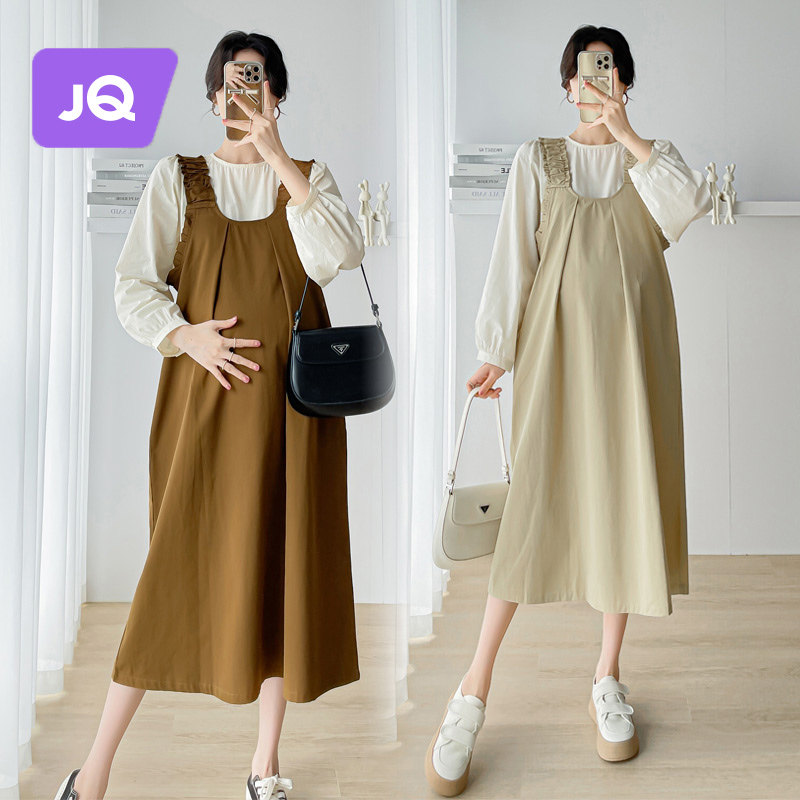 速发孕妇装2024春款减龄背带连衣裙子尚上衣两件裙宽松小个子套时