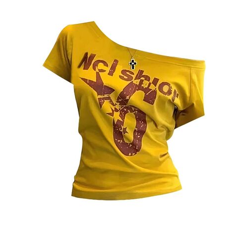 美式辣妹斜肩露肩上衣spicy girl sloping shoulder shoulder top
