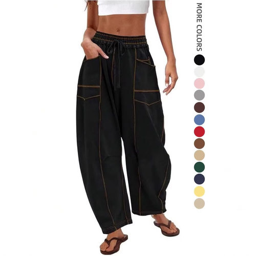 抽绳休闲宽松阔腿长裤女Drawstring casual loose wide leg pants