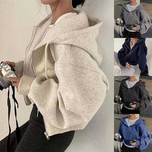 black hoodie zipper jacket for women拉链黑色卫衣连帽外套女