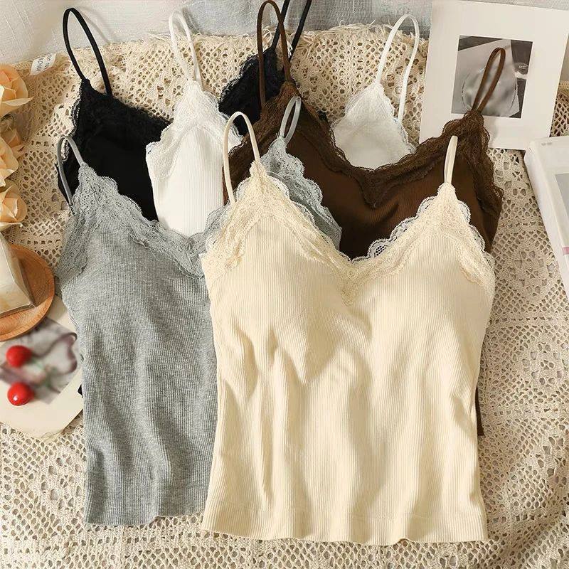 Lace patchwork V-neck camisole for women 女士蕾丝拼接V领吊带
