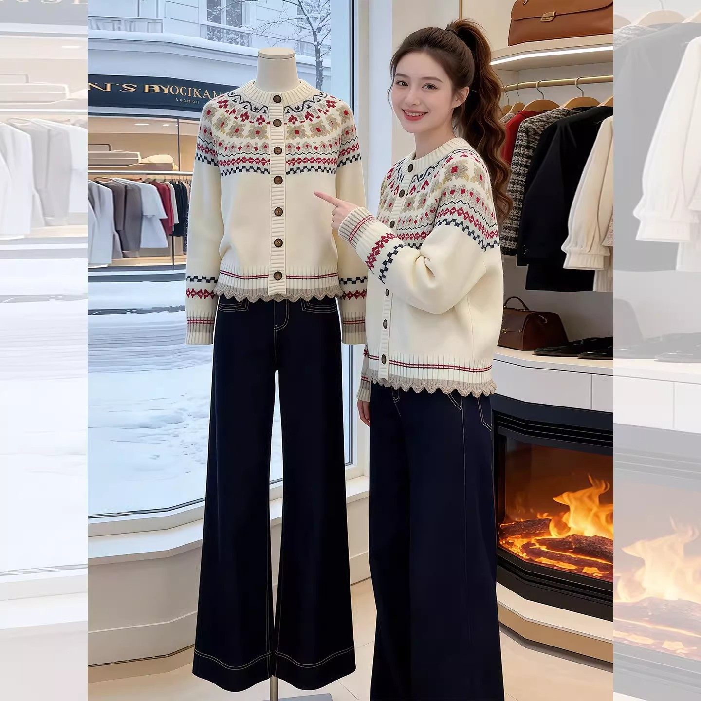 费尔岛提花复古毛衣外套女2026春季新款流行宽松针织开衫洋气上衣,女装/女士精品,毛针织衫,淘宝优惠券,粉丝福利购,淘宝优惠卷