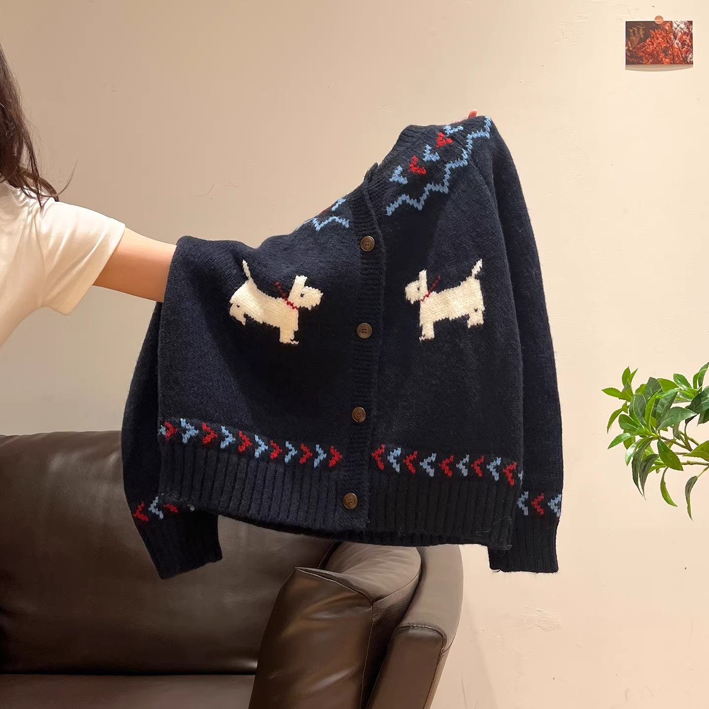 藏蓝费尔岛小狗加厚针织毛衣外套长袖冬季新款宽松开衫保暖上衣女,女装/女士精品,毛针织衫,淘宝优惠券,粉丝福利购,淘宝优惠卷