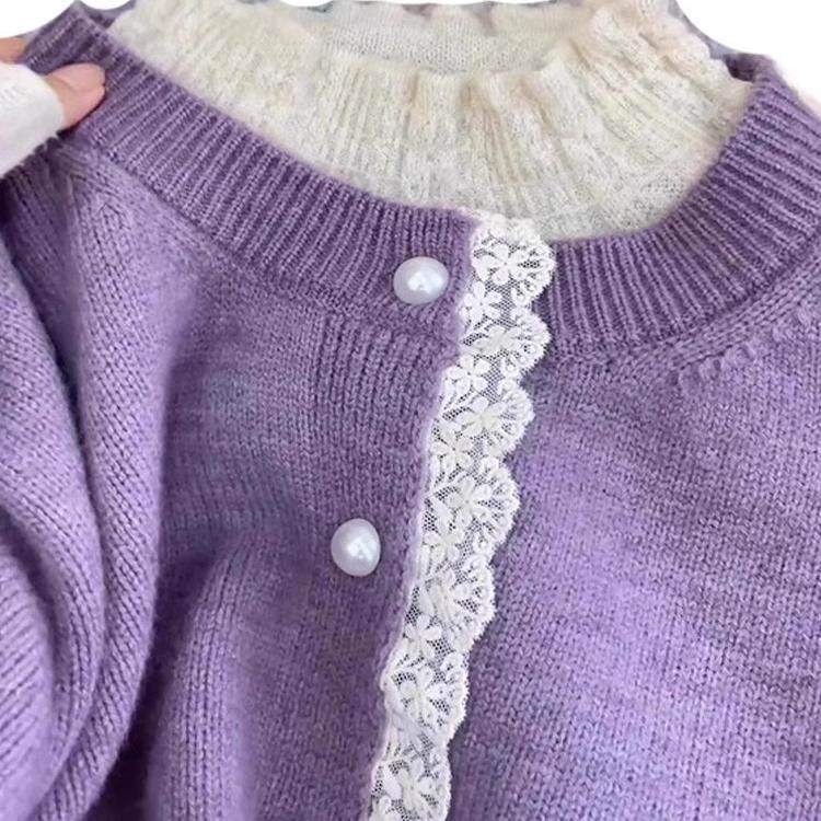 蕾丝拼接紫色毛衣开衫新款2024秋冬季设计感小众超好看针织外套女,女装/女士精品,毛针织衫,淘宝优惠券,粉丝福利购,淘宝优惠卷