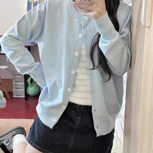 软糯蓝色针织开衫 开春穿搭韩系短款 毛衣外套女温柔内搭慵懒感上衣
