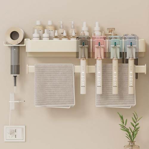 漱奶油白洗台置物免架卫HOF生间浴毛巾架子打孔壁挂室洗手间收纳