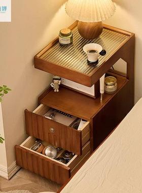 木床头柜家用卧室带RYP锁储物简约现代柜小型实边置床物架简易收