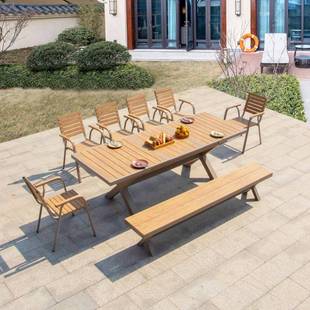 户外CRU桌椅大长桌大椅餐板桌阳台庭院塑闲木桌露营桌休桌椅组合