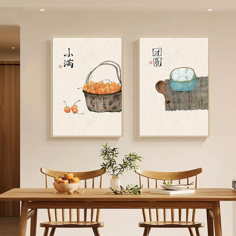 日式原GIZ木风餐厅客装饰画挂新中式玄关柜茶室水墨卧画室厅壁画