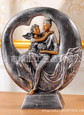 创意欧件家居装饰品摆情侣树人物020脂工艺品客酒柜时尚电厅视简