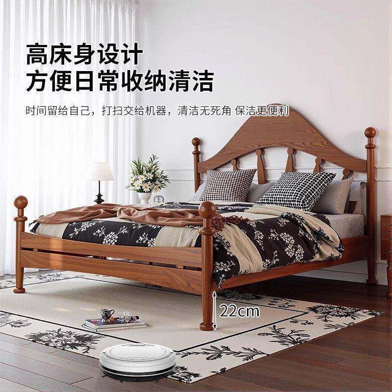 续实木床法念式古风家复古43014落地用现蜡代白主卧实木美式婚床
