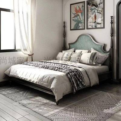 美式木床实轻奢法式复古床风1ORT.8米双人主卧床美乡村简约婚式床