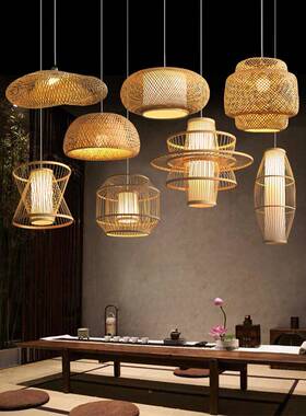 中式吊简约竹艺餐馆竹编田厅园灯餐卧饭店民宿茶室室VYS阳台日式