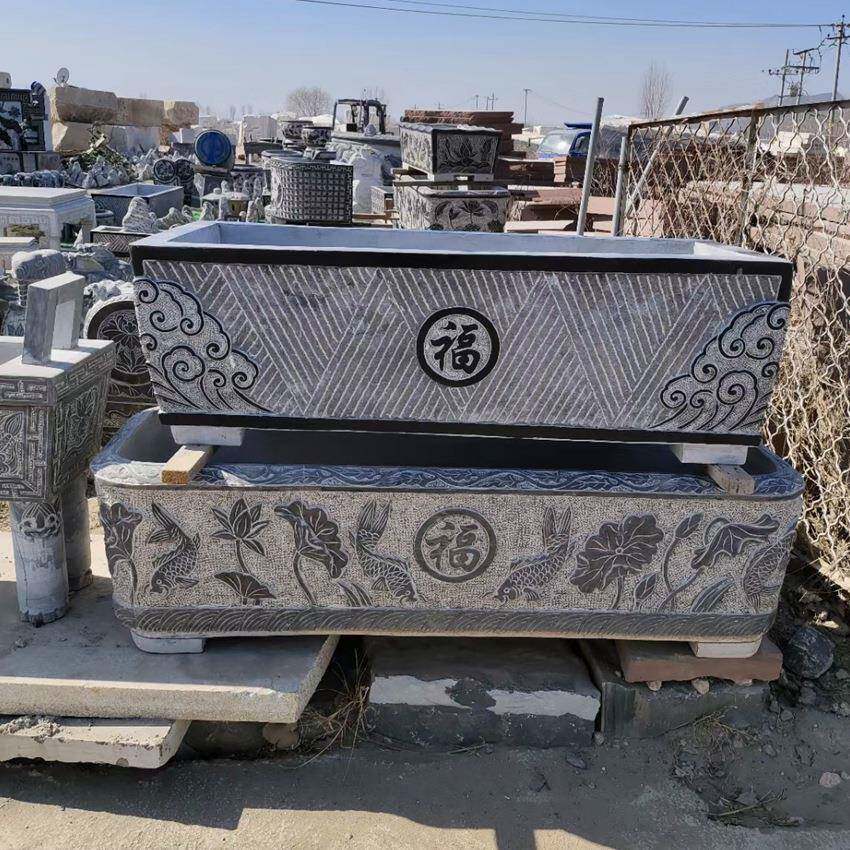 青石739鱼缸方形仿大石荷庭花理院养鱼聚古财蓄水雕花石头槽子