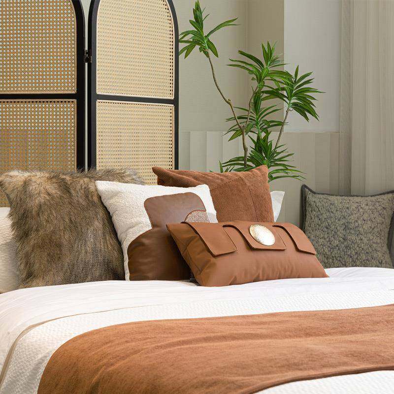 新NEB中式轻床奢酒样板间床品软装多件枕套床头靠抱枕床旗尾店巾