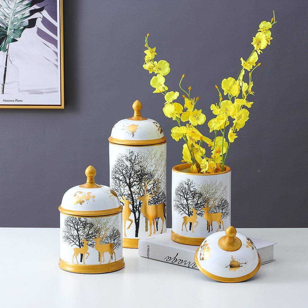 欧式家瓷居件摆轻无品牌/奢陶饰罐套装玄关电视柜样板间摆陶瓷储