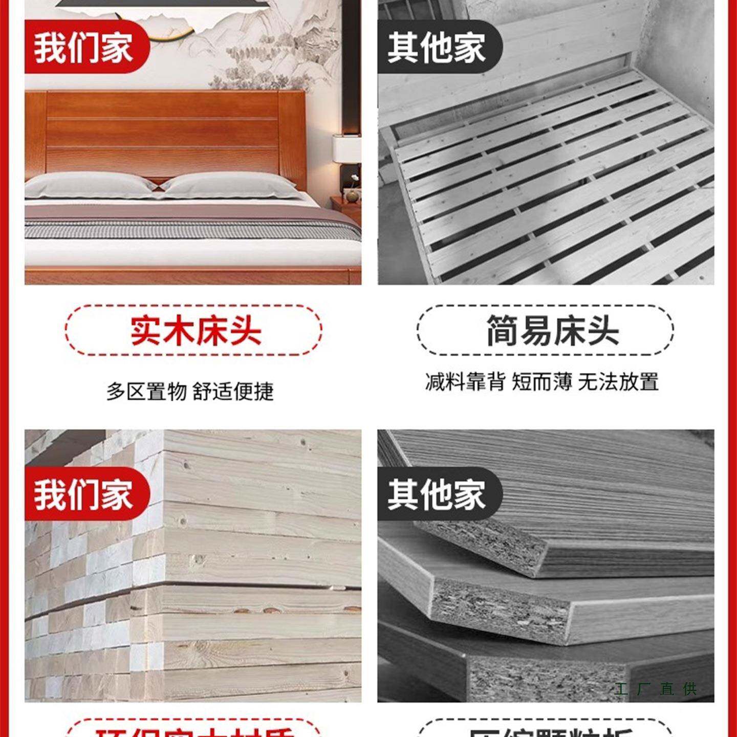 中实木床1.8.米双人床主卧经济型简约1式.JSN5米单人m床家用12加