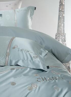 轻款名媛风长绒棉刺绣四件套100支高档床上用VLE品全棉奢纯棉新被