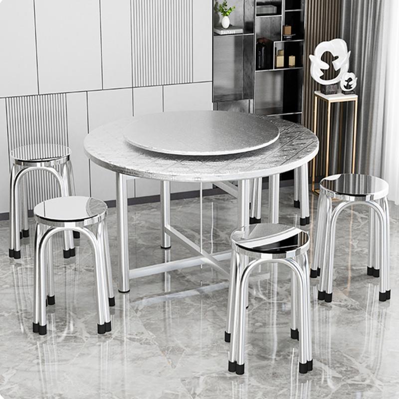 圆5V304不锈钢家用餐F7768H5J店桌转盘食堂饭餐饮大排档折叠桌子