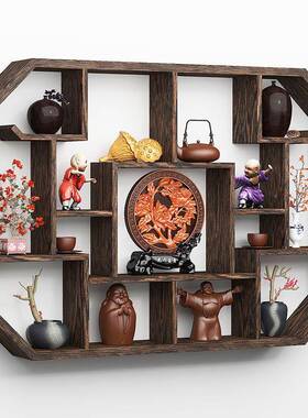 博古架客摆实木中式茶厅具架小挂摆件壁式客件厅置物架挂壁式99907家具