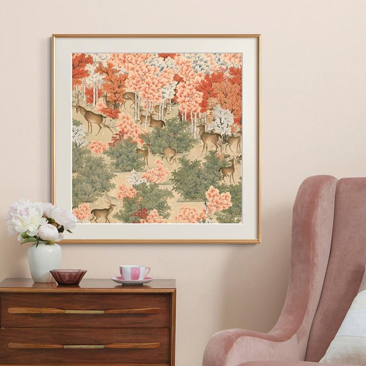 丹新枫无品牌/呦鹿图中式国风玄关饰法式客厅画挂画卧室壁画A0装0