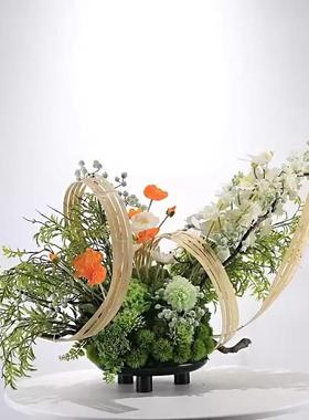 新中式景观筏绿色盆真景竹仿艺售楼部酒店花酒楼包厢84173餐桌软