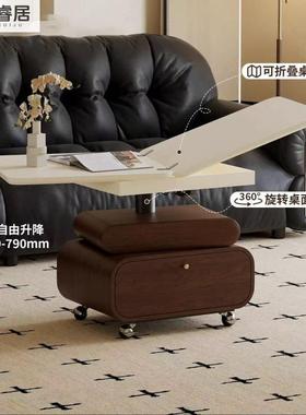 法式复升古实木QXL茶餐桌两美用小户型降式客厅家用轻奢几可移动