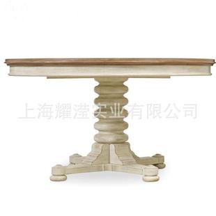 美式 餐复古做旧实木桌可白色花伸缩圆形餐6709桌餐椅组合家雕具