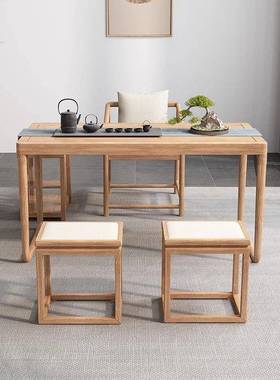 源头!新中式实木茶台桌组合木色阳茶椅桌小户原JPO型茶台一整套