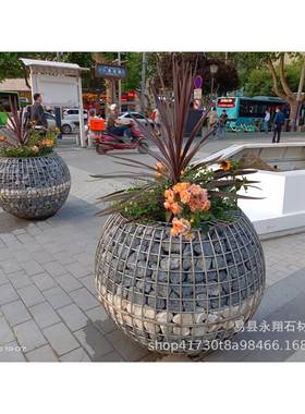 /庭院边用石石花器白36238色笼/黑色滚磨砾石/鹅卵石笼街子里放的