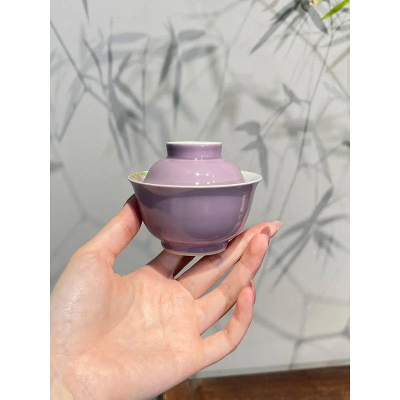 香芋盖紫SRX釉下彩手牡丹盖碗套组一人旅行功绘夫碗茶具饮套装
