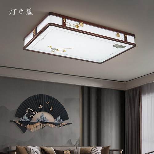 新中式吸顶灯客厅卧室主圆灯国52实木年形房间2025中风新款木艺灯