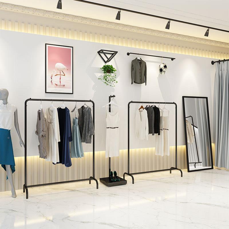 铁艺衣架杆服地装店架男女货架展示架落式中岛架挂衣服VSK侧架雅