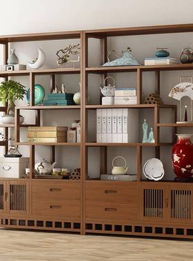 新中式客博古架茶酒柜子厅摆放柜架子公多室宝阁办茶紫砂壶展PSQ