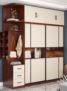 雯P1实木衣柜推门家拉用卧移滑多门室简约现代红色生态层HHF板经