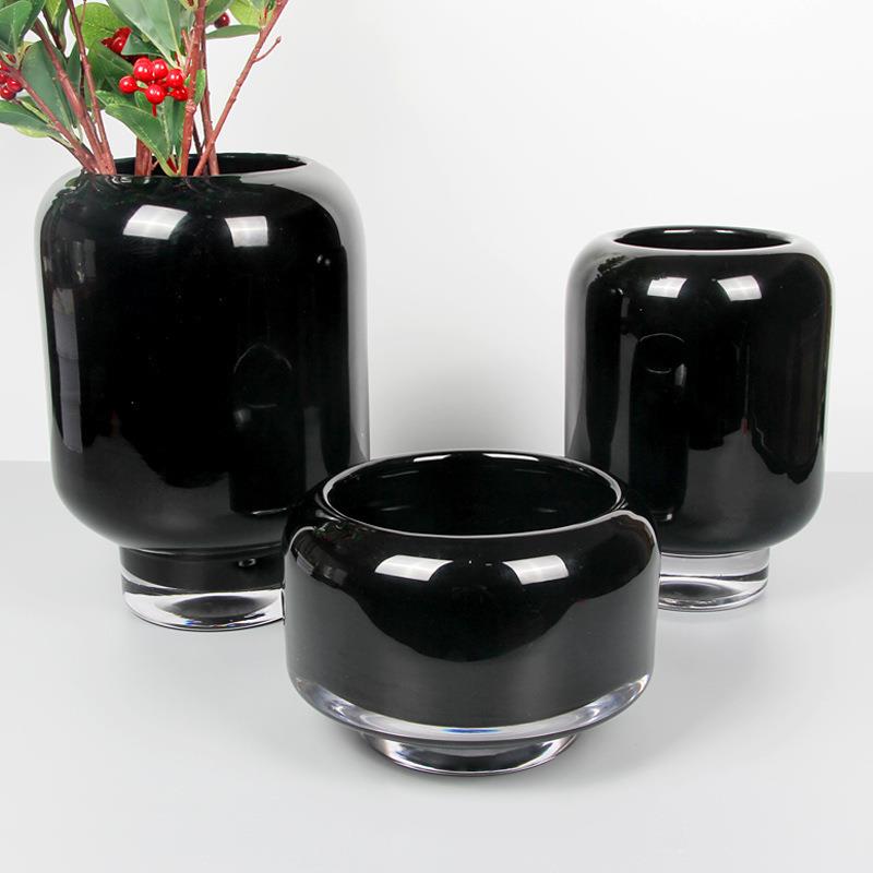 黑极简色透明26390璃花售楼处样板房软装摆设餐瓶桌客厅玻插花器