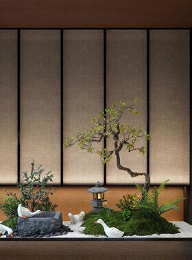 仿真迎松假树造室内230214商场店装饰新中式枯山水酒景客楼梯下景