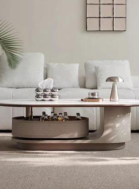 意式极简功能圆旋转IRW茶几尚设计师款小户型客厅时椭形微晶茶石