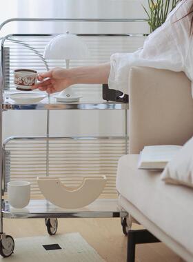 网红家用中透玻璃不锈钢移小推车XUM简约明边几古茶几可移动动餐